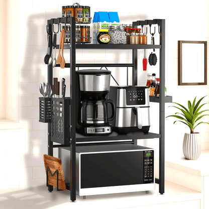 Unique Impression Extendable 3-Tier Microwave Rack - 2 Shelves Microwave Stand for Kitchen Counter - Hot Air Fryer, Toaster and Coffee Machine Rack