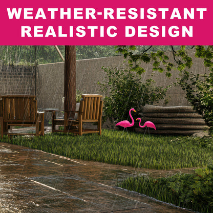 Flamingo Garden Ornaments – Pair of Pink Flamingo Yard Statues with Ground Spikes – Durable Weatherproof PE Decoration for Lawn, Patio, or Outdoor Display