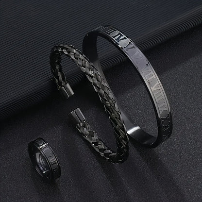 3pcs Men's Stainless Steel Number Bracelet and Ring Set, Perfect for Casual Attire