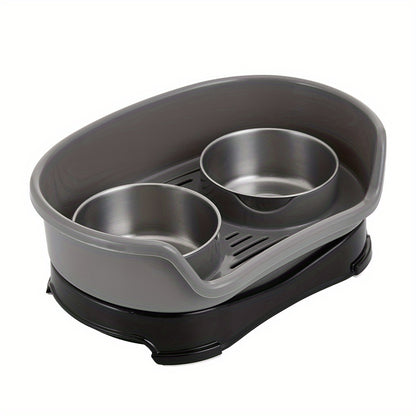 Raised Dog Bowls for Cats and Dogs, Elevated Dog Cat Food and Water Bowls Stands Feeder Dishes with 2 Stainless Steel Bowls, 2 Colours Available