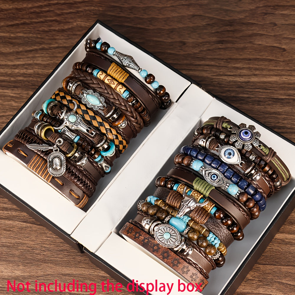 18pcs Vintage Western Style Adjustable Multi-Layer Handmade Beaded Bangle Bangle Bracelet Set