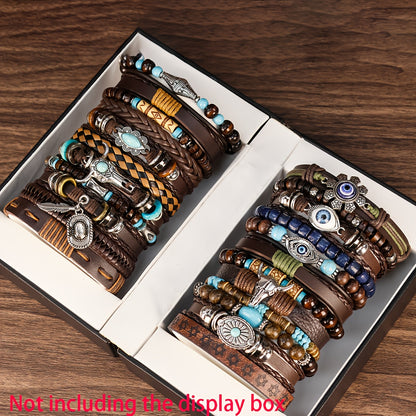 18pcs Vintage Western Style Adjustable Multi-Layer Handmade Beaded Bangle Bangle Bracelet Set