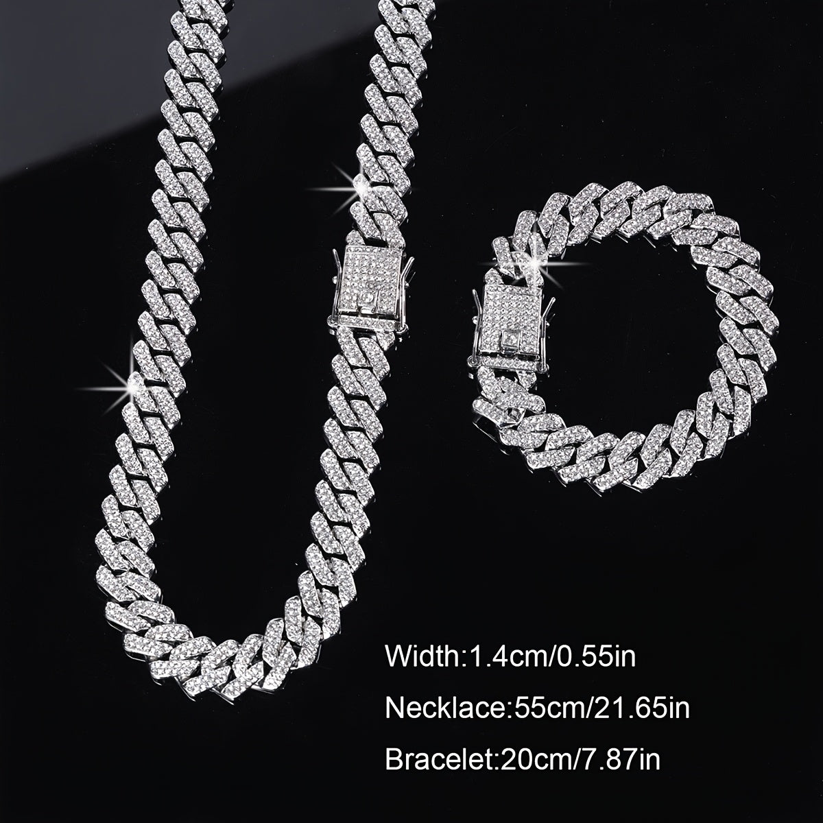 Cuban Chain Necklace & Bracelet Set – Three Finishes - additional product view 10