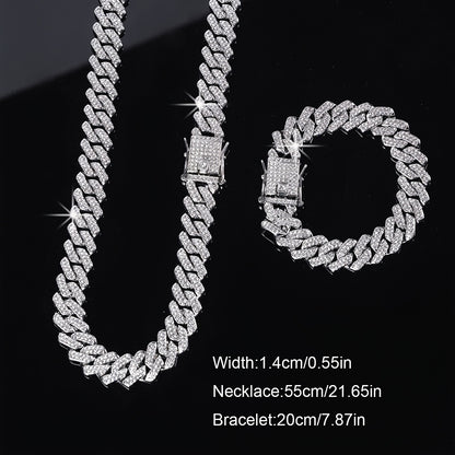 2pcs/Set Trendy Punk Style Hip Hop Chain Necklace Plus Bracelet Jewelry Set Suitable for Men And Women Perfect Decor for Cool Friends Unisex Jewelry