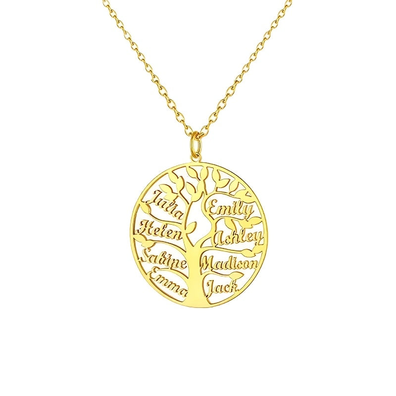 [Custom Tree of Life] 304L Stainless Steel Custom Tree of Life Necklace | Engraved with 1-8 Names | Family Name Jewelry Gift for Wives, Mothers, Grandmothers
