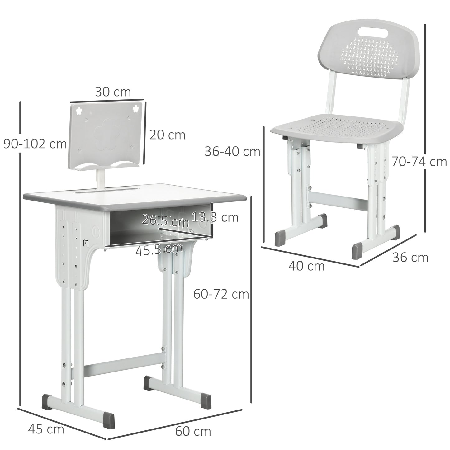 Kids Desk and Chair Set Adjustable Height Study Table Set w/Drawer, Book Stand, Pen Slot