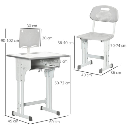 Kids Desk and Chair Set Adjustable Height Study Table Set w/Drawer, Book Stand, Pen Slot