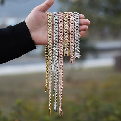 2pcs/set Necklace+bracelet Luxury Set Domineering Y2K Cuban Lozenge Link Chain Necklace, Hip Hop Miami Unisex Necklace, Rapper Necklace Jewelry, Trendy Accessories Encryption style