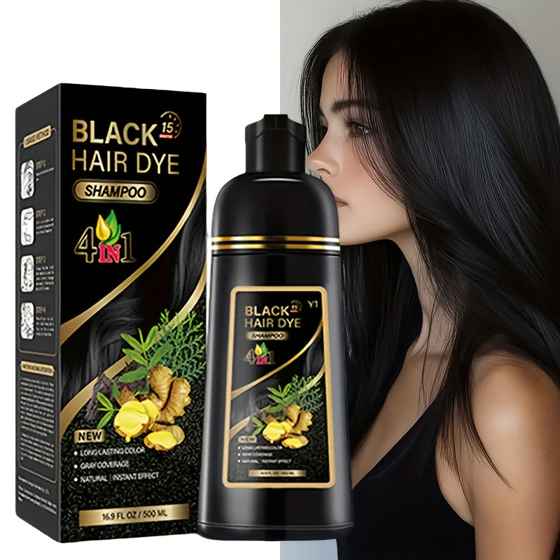 4-Color Hair Dye Shampoo (Black/Coffee/Deep Coffee/Chestnut) - Long-Lasting Gray Coverage & Natural Shine