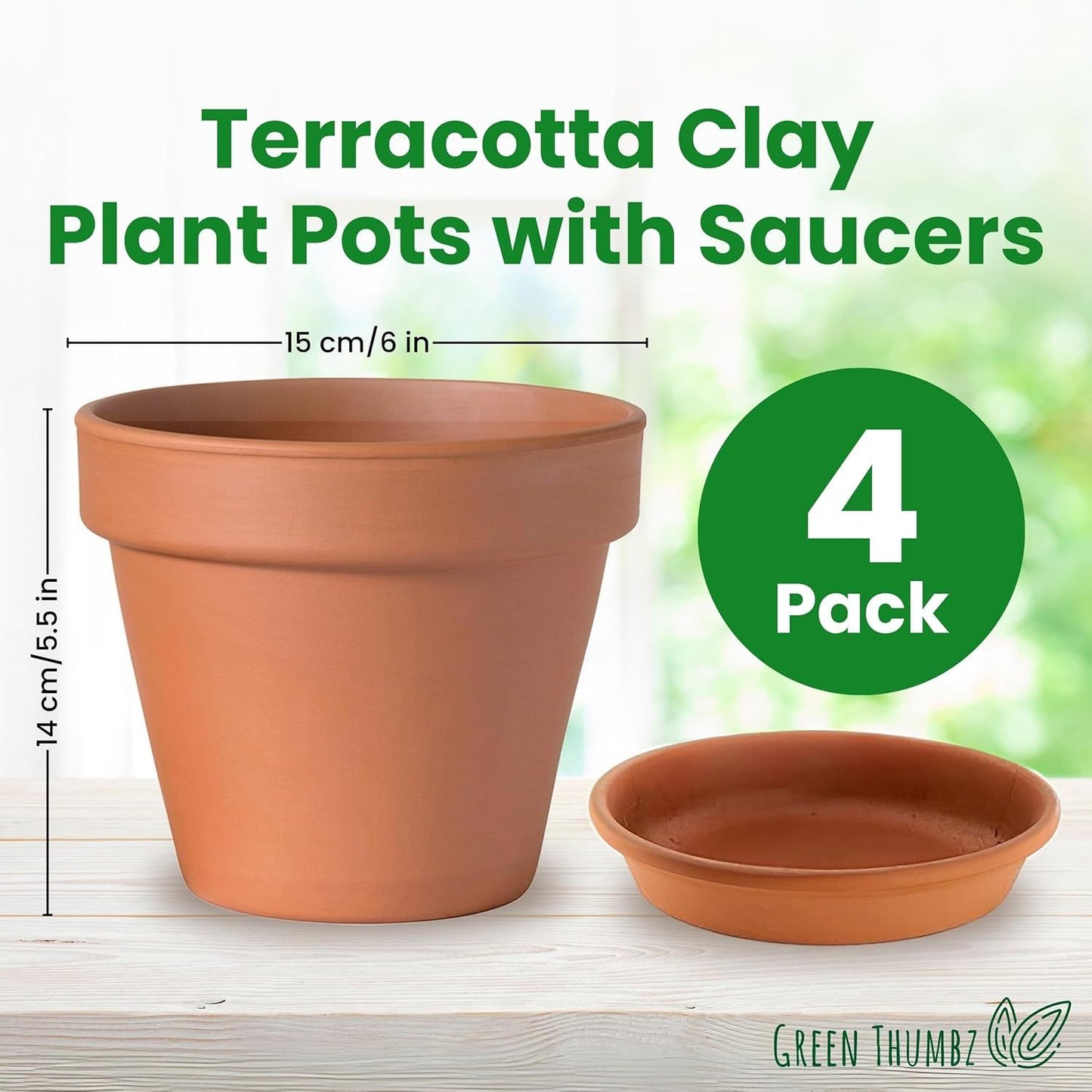 Clay Pots for Plants with Saucer - Terracotta Plant Pots with Drainage Hole, Pots for Plants for Indoor/Outdoor Use
