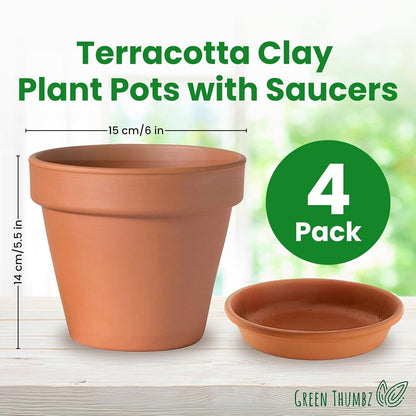 Clay Pots for Plants with Saucer - Terracotta Plant Pots with Drainage Hole, Pots for Plants for Indoor/Outdoor Use