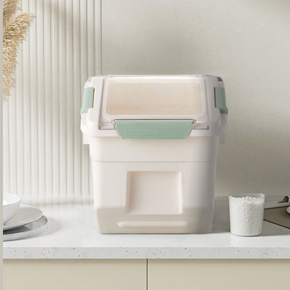 10kg Airtight Pet Food Storage Bin with Scoop & Wheels – Large PP Dog Cat Dry Food Container with Inclined Opening for Rice, Grain & Kibble, Green