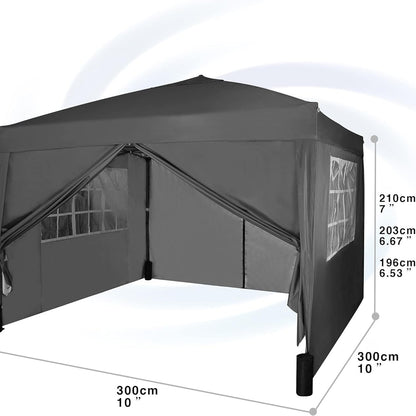 Pop-up Gazebo 3m x 3m with Sides & 4 Weight Bags & Silver Protective Layer Waterproof Marquee Canopy