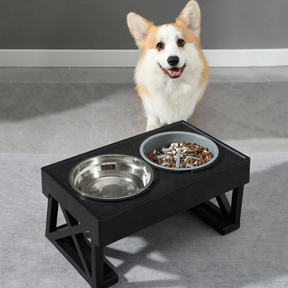 Elevated Dog Bowl Stand Height-Adjustable – Raised Feeder with Stainless Steel & PP Bowls for Small, Medium & Large Dogs, Anti-Slip Feeding Station, 45x26x27.5cm, Black