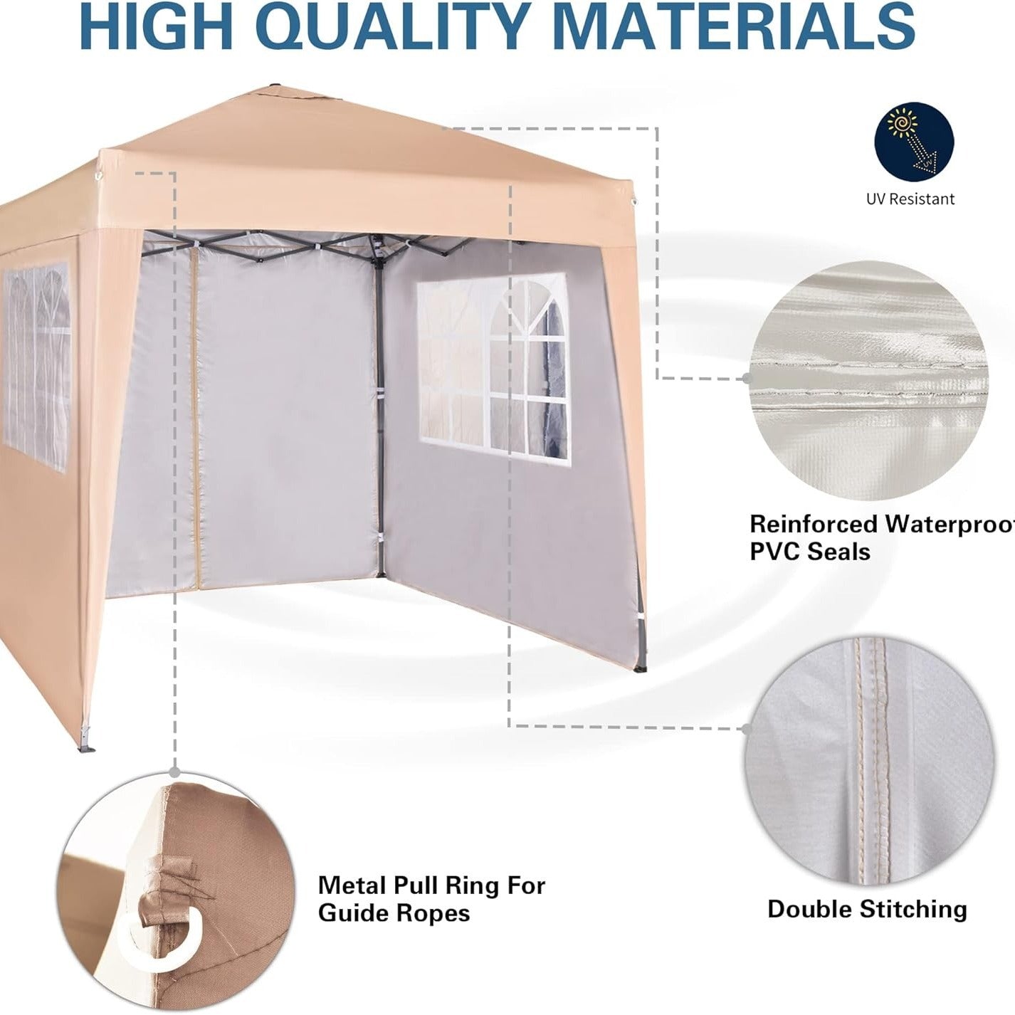 Pop-up Gazebo 2m x 2m With Sides Silver Protective Layer Waterproof Marquee Canopy