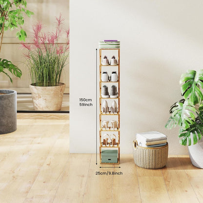 Space-Saving Bamboo Shoe Rack - Vertical Narrow Foldable 4-8 Layer Shoe Rack, Multi-Layer Design Free Installation Retractable Shoe Rack, Small Narrow Doorway Home, Multi-layer Simple Shoe Cabinet Portable Shoe Rack Organizer, Long Shoe Rack, Rack Shoes,