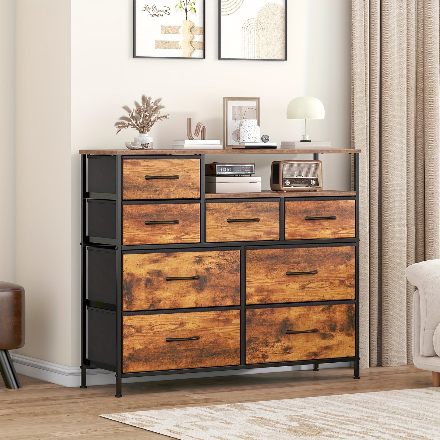 Chest Of Drawers with 8 Drawer, Fabric Dresser with Wood Top, 8 Dresser Of Drawer, Large Storage Organizer Unit with 8 Drawers for Bedroom, Living Room