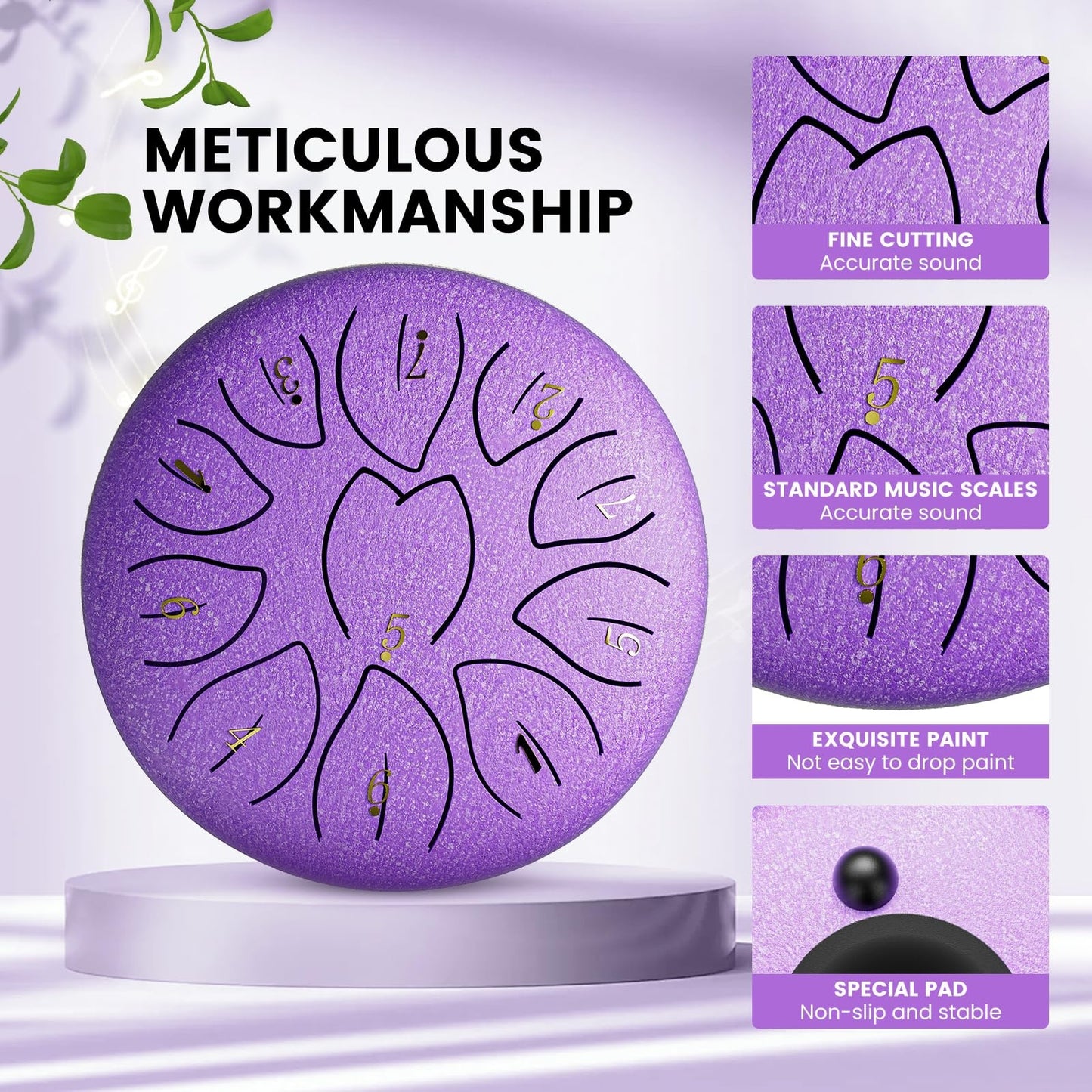 Rain Drum for Outside Garden, 6 Inch 11 Notes Steel Tongue Drum Instrument Steel Drum Set with Drumsticks,Stand Meditation Yoga Musical Education,Best Gift