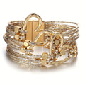 Braided Heart Faux Leather Glitter Bracelet
