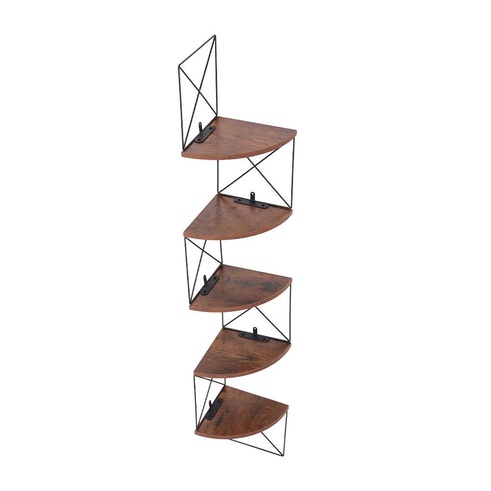 1pc 5-Tier Wooden Corner Shelf - Space-Saving Floating Bookcase & Display Stand | Easy Assembly Storage Rack for Books, Plants & Decor in Living Room, Office & Bathroom