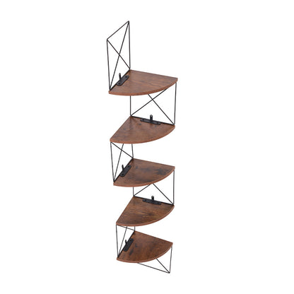 1pc 5-Tier Wooden Corner Shelf - Space-Saving Floating Bookcase & Display Stand | Easy Assembly Storage Rack for Books, Plants & Decor in Living Room, Office & Bathroom