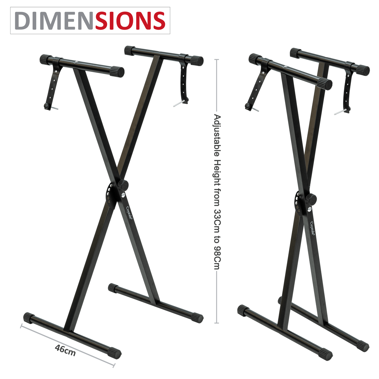 X-Frame Keyboard Stand - Height Adjustable Single/Double Braced for Keyboards, Synthesisers and Digital Pianos - Black