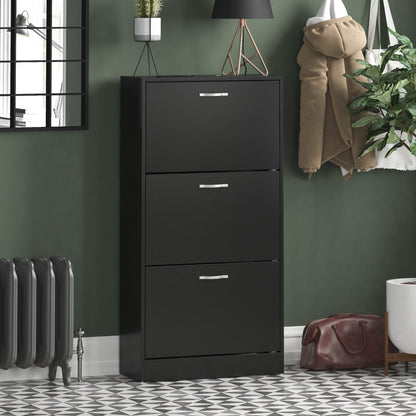 3 Drawer Shoe Cabinet with Stainless Steel Handles – Hallway Shoe Storage Cupboard, Holds 9–12 Pairs, Modern Slim Shoe Rack for Entryway Bedroom