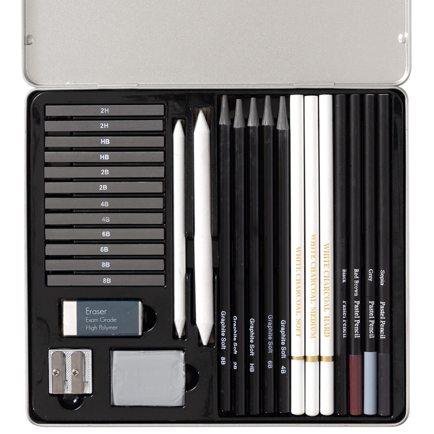 Evelay 28pcs Professional Drawing Pencil Set – Sketching & Art Supplies Kit with Charcoal, Graphite, Pastels, Erasers & Tin Case – Ideal Gift for Beginners & Artists