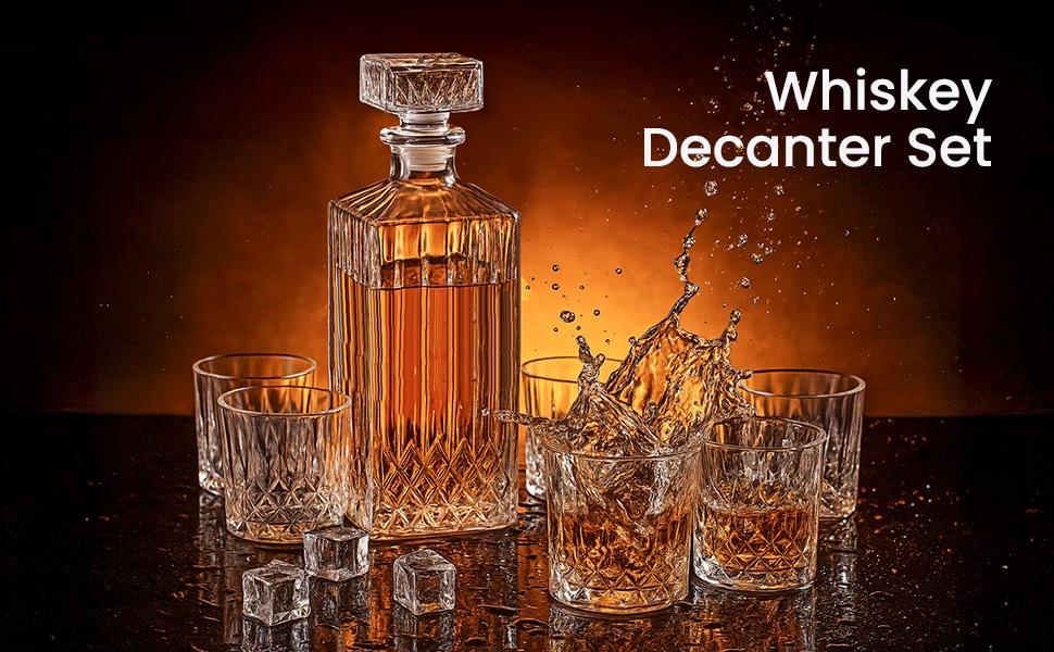 Seven-Piece Whisky Decanter Set – 1L Bottle & Six Glasses