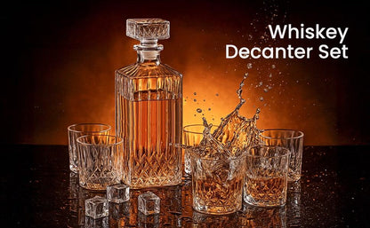 7-Piece Whisky Decanter Set, Crystal Glass Decanter with 6 Whisky Glasses, Prestigious Clear Glass Bottle (1000ml) and Elegant, Stylish Glasses (210ml) – Perfect Gifts for Anniversary and Birthday Celebrations