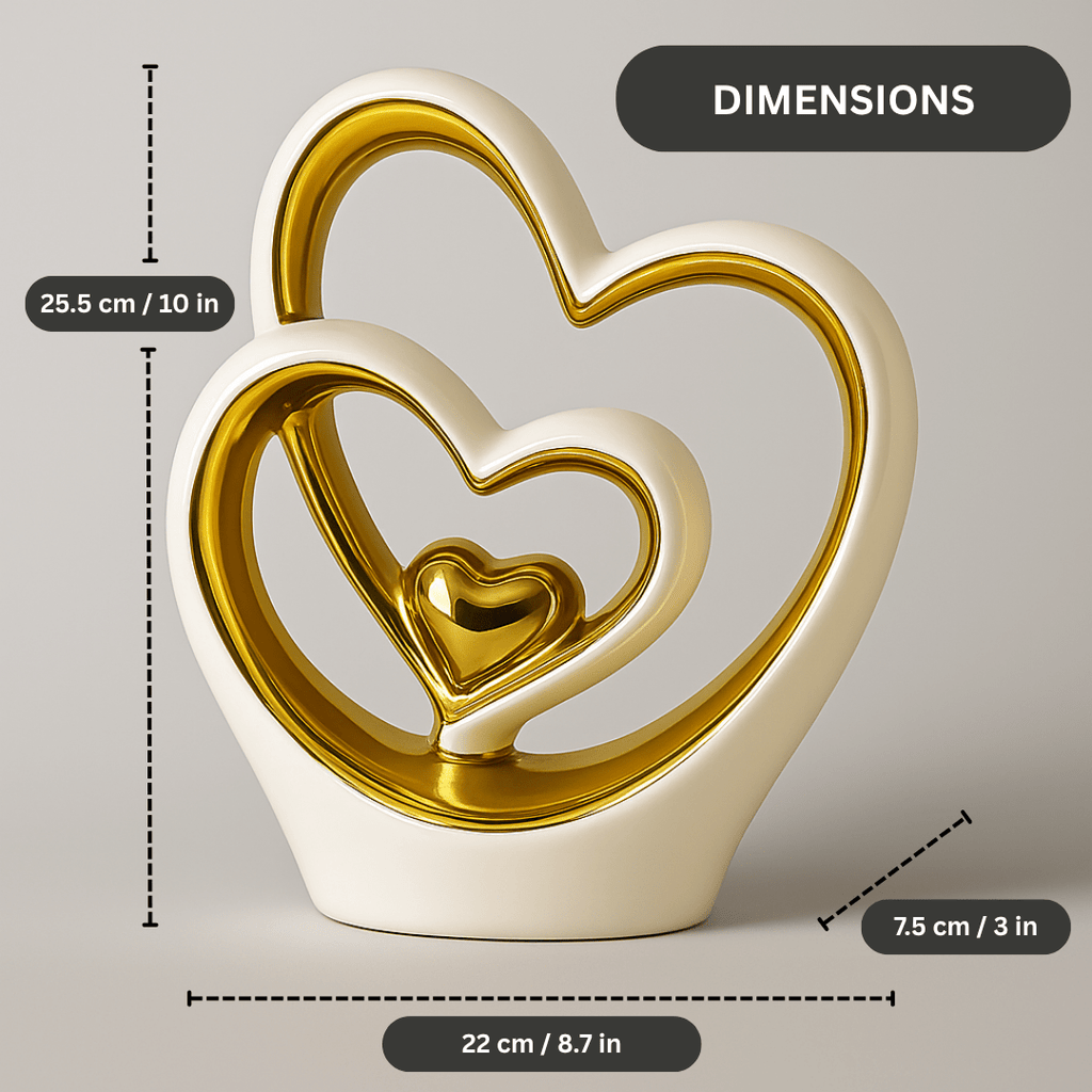 Gold Ceramic Heart Ornament - 25.5cm Sculpture