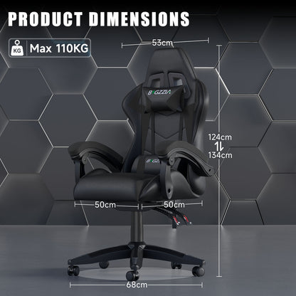 GartistGo Ergonomic Gaming Chair - Gamer Chairs with Lumbar Cushion + Headrest, Height-Adjustable Office & Computer Chair for Adults, Girls, Boys (Without footrest)
