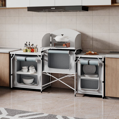 Camping Folding Locker Portable Design Folding Storage Unit Fabric Dark Gray Durable 600D Handbag Material, Suitable for Courtyard Camping Kitchen 165*52*104cm
