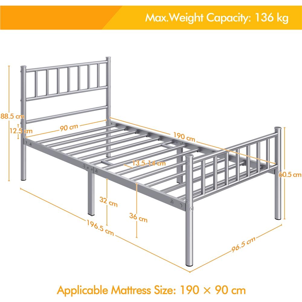 Costoffs Metal Bed Frame, Single/Double Size Bed Platform with Slatted Headboard and Footboard, Solid Slat Support, Large Storage Space, Easy Assembly Bed, Modern Mattress Foundation, Black/White/Pink/Silver