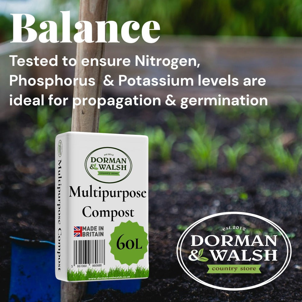 Multi-Purpose Compost 50L Bag – Nutrient-Rich Slow-Release Formula for Potting, Seeds, Houseplants, Flower Beds & Vegetables | Indoor & Outdoor Use | Dorman & Walsh