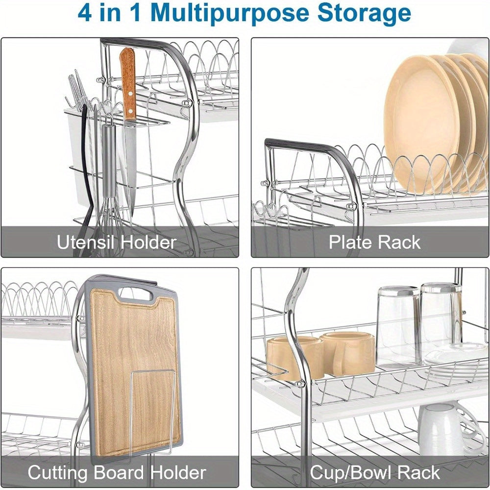 1pc 3 Tier Dish Rack with Cutlery Cup Plates Holder and Sink Draining Rack Tray - 3 Layer Drain Rack, Cutting Board Holder, and Household Tableware Storage Rack - Kitchen Accessories