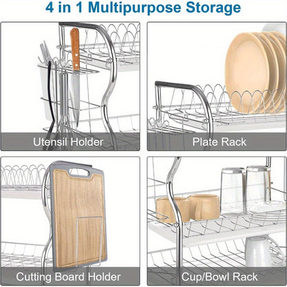 1pc 3 Tier Dish Rack with Cutlery Cup Plates Holder and Sink Draining Rack Tray - 3 Layer Drain Rack, Cutting Board Holder, and Household Tableware Storage Rack - Kitchen Accessories