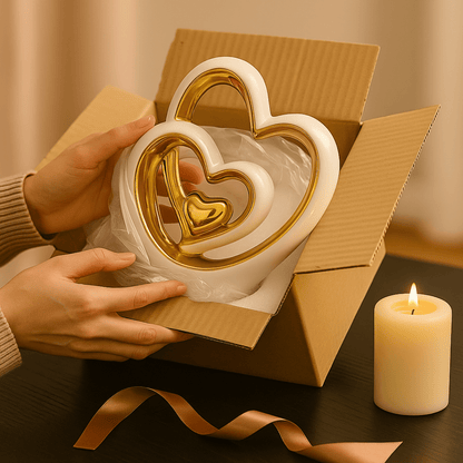 25.5cm Gold Heart Ornament – Modern Ceramic Heart Sculpture for Home, Shelf & Table Décor | Elegant Gold Ornament Gift for Weddings, Anniversaries & Housewarmings