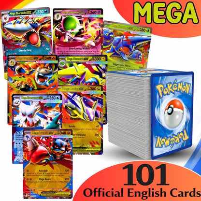 Mega Pack Pokémon : 101 Trading Cards Game Pokemon - 1 Mega EX 100% Guaranteed Included - ENGLISH VERSION - Mega Rare Pack / Great Value
