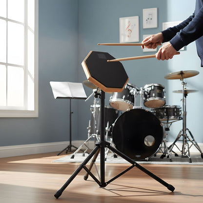 Silent Drum Practice Pad Set, Height Adjustable 19-27 Inches, Double-Sided Pads, Drumhead-Friendly Design, Includes Drum Stand and Storage Bag, Drummer Training Kit Black