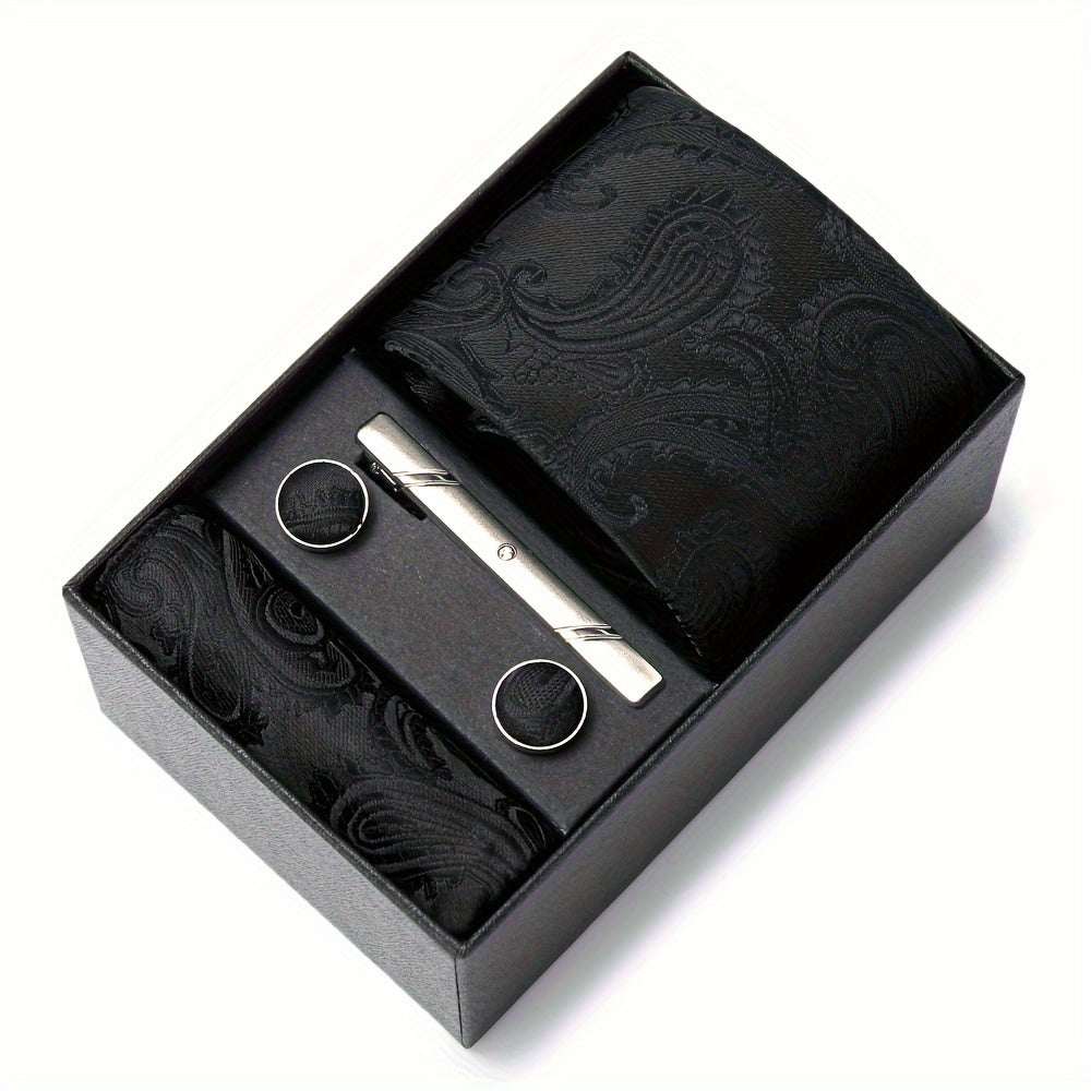 Men Men Black Paisley Tie Wedding Gift Box Tie Pocket Squares Set Necktie Box Suit Additions Fit Wedding