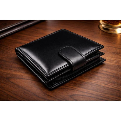 Men's Genuine Leather RFID Blocking Bifold Wallet – 7 Card Slots, ID Window, Zip Coin Pocket & Note Pockets | Slim Black Wallet for Men | Free UK Delivery
