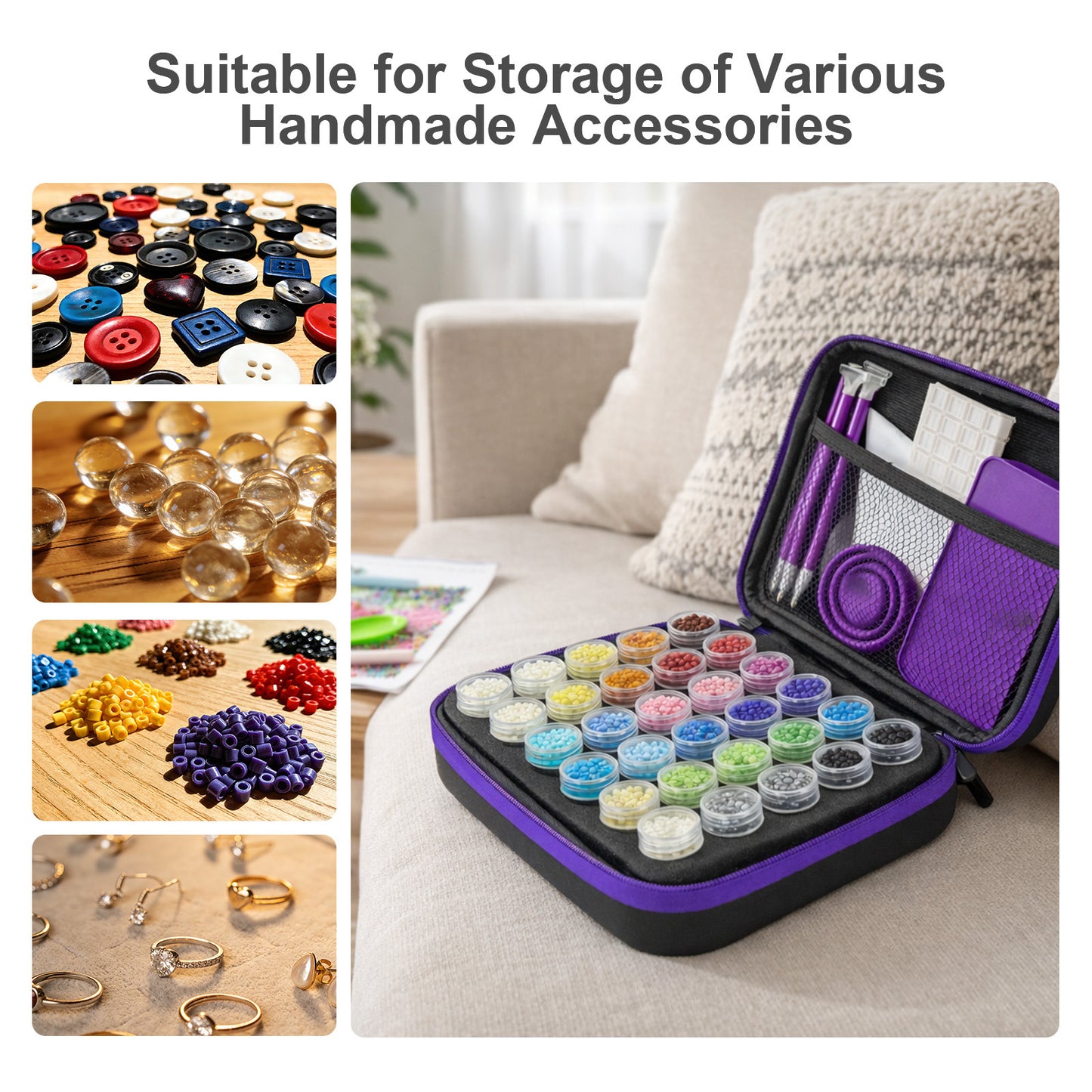Diamond Painting Storage Box with 60 or 120 Screw-Top Bottles | 282-Piece Accessory Kit with Pens, Trays, Wax & Labels | Portable Diamond Art Organiser Case for Beads & Drills