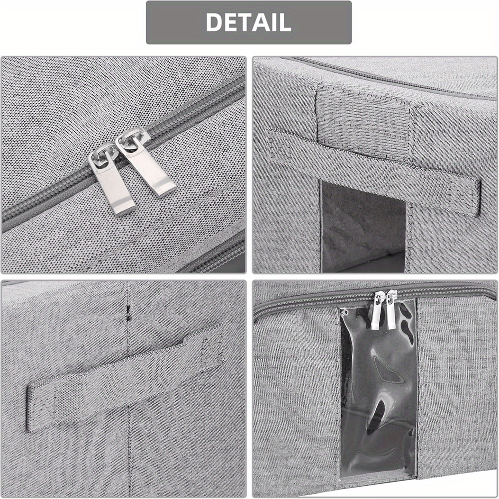 66L Foldable Storage Box with Clear Windows - Extra Thick Cotton Linen Fabric Organizer Bins | Space-Saving Stackable Design for Clothes, Blankets & Bedding Storage (Zipper Closure, Wardrobe Essential)