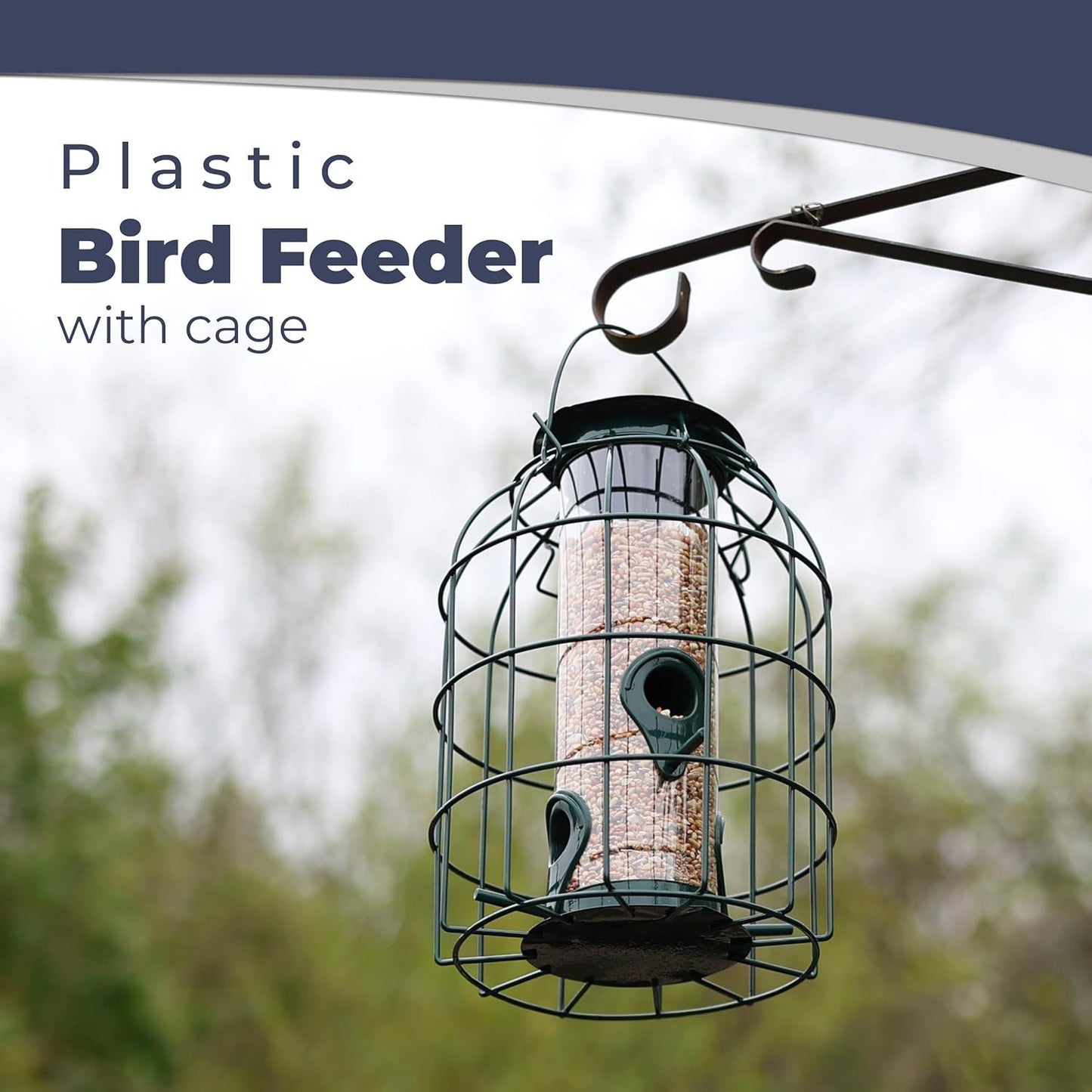 Large Heavy Duty Squirrel Proof Bird Feeder For Wild Seed Feed Mix Outdoor Garden Use - With Strong Metal Cage To Deter Squirrels & Large Birds (Caged Feeder)