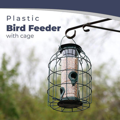 Large Heavy Duty Squirrel Proof Bird Feeder For Wild Seed Feed Mix Outdoor Garden Use - With Strong Metal Cage To Deter Squirrels & Large Birds (Caged Feeder)