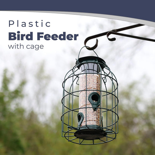 Large Heavy Duty Squirrel Proof Bird Feeder For Wild Seed Feed Mix Outdoor Garden Use - With Strong Metal Cage To Deter Squirrels & Large Birds (Caged Feeder)