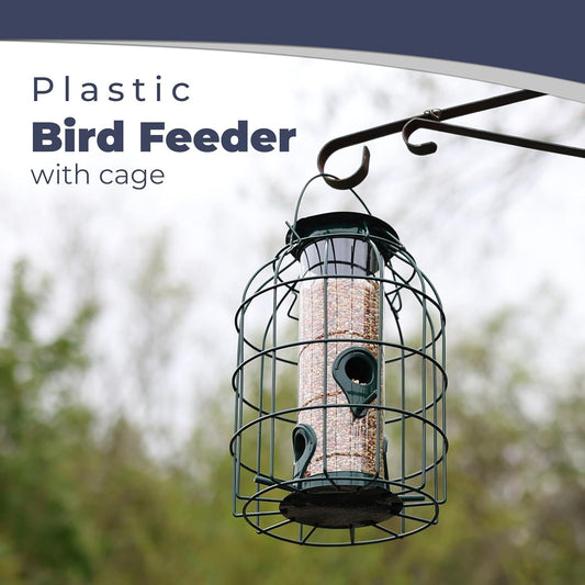 Large Heavy Duty Squirrel Proof Bird Feeder For Wild Seed Feed Mix Outdoor Garden Use - With Strong Metal Cage To Deter Squirrels & Large Birds (Caged Feeder)