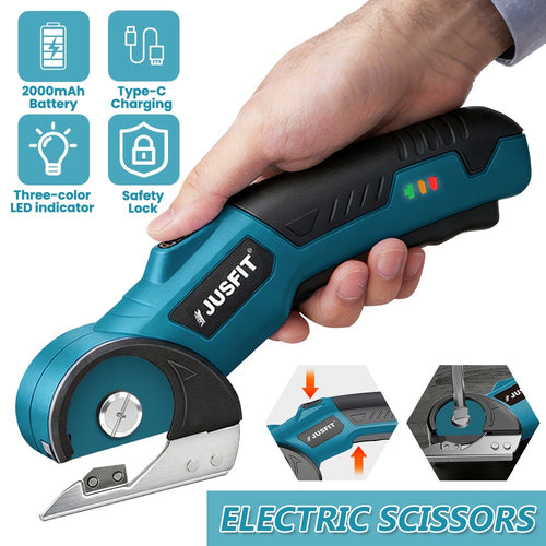 Electric Scissors Cordless Rechargeable USB Fabric Scissors with Safety Lock for Sewing Crafting Leather Carpet Cardboard DIY Garden