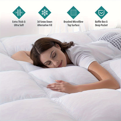 Hotel Quality Mattress Topper 10cm Deep 1200GSM Hollowfibre Overfilled Quilted Bed Pad with Elastic Corner Straps, Anti-Slip Topper for Single, Small Double, Double, King & Super King UK Beds